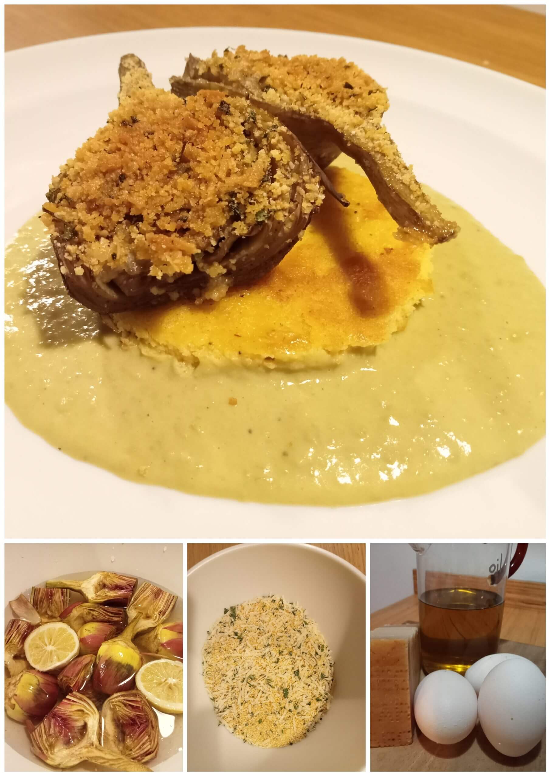 Carciofi gratinati con frittatina e crema